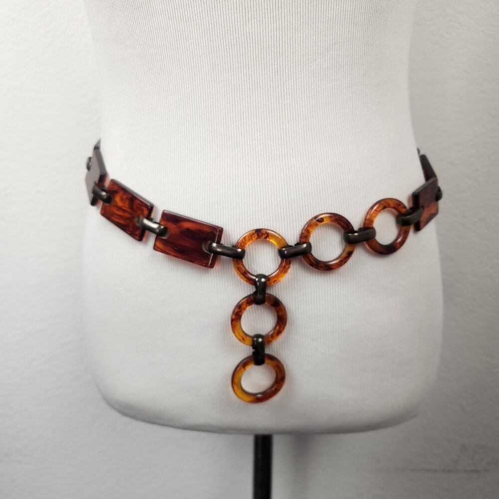 Vintage Tortoise Shell Lucite Chain Link Belt Brown